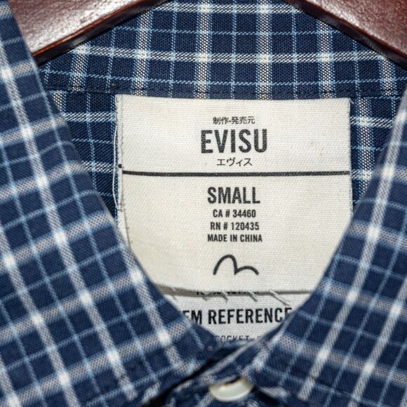 EVISU Men's Button up Shirt Long Sleeve Blue check Cotton Size Small - Picture 3 of 8